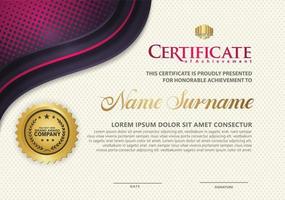 luxury and elegant certificate template with halftone texture on curved shape ornate and modern pattern background vector