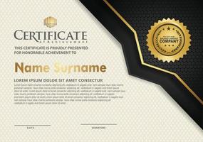 luxury and elegant certificate template with halftone texture on curved shape ornate and modern pattern backgroundblack