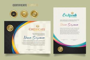 Luxury certificate template with dynamic and attractive colors on curved line shape ornament modern pattern vector