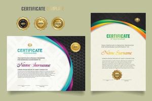 Luxury certificate template with dynamic and attractive colors on curved line shape ornament modern pattern vector