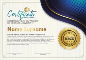 luxury and elegant certificate template with halftone texture on curved shape ornate and modern pattern background vector