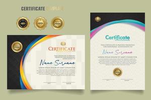 Luxury certificate template with dynamic and attractive colors on curved line shape ornament modern pattern vector