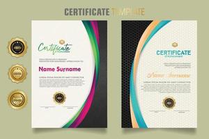 Luxury certificate template with dynamic and attractive colors on curved line shape ornament modern pattern vector