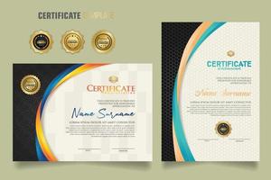 Luxury certificate template with dynamic and attractive colors on curved line shape ornament modern pattern vector