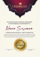 Luxury vertical modern certificate template with floral lines effect ornament on texture pattern background vector