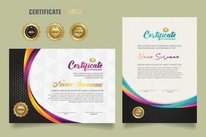 Luxury certificate template with dynamic and attractive colors on curved line shape ornament modern pattern vector