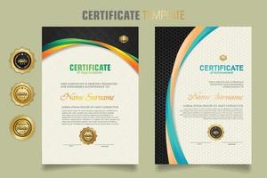 Luxury certificate template with dynamic and attractive colors on curved line shape ornament modern pattern vector