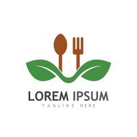 Health food logo, with leaves, spoon and fork. vector