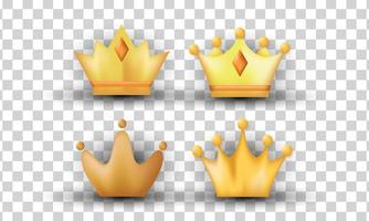 unique 3d set collection yellow crown icon design isolated on vector