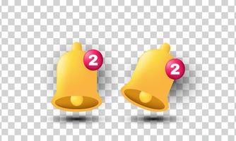 unique 3d two notification bell realistic icon design isolated on vector