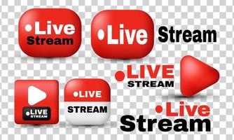 unique set collection 3d red media live streaming realistic design icon isolated on vector