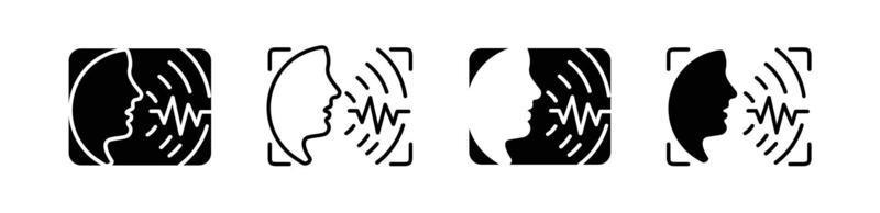 set of woman and man voice command icon with sound waves, vector illustration