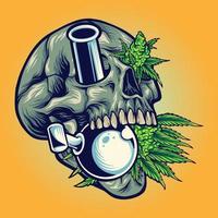 Stone skull with kush glass bong Vector illustrations for your work Logo, mascot merchandise t-shirt, stickers and Label designs, poster, greeting cards advertising business company or brands.