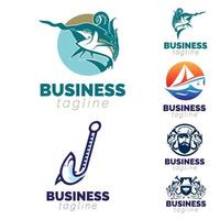 Fishing, Fish and Sail theme logo set. vector