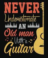 nunca subestimes a un anciano con un diseño de camiseta de guitarra para música de canciones de guitarra vector