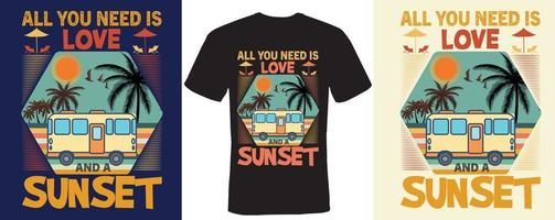 todo lo que necesitas es amor y un diseño de camiseta al atardecer para el verano vector
