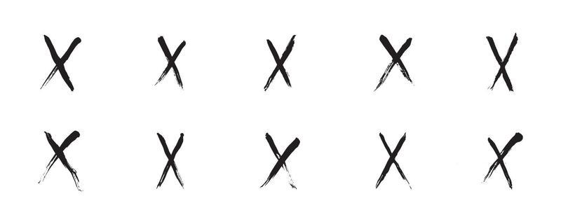 set of ink brush stroke in creative bundle. cross line in grunge vector illustration. the black paintbrushes collection for a hand drawn and design element.