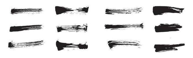 trazos de pincel abstracto de estilo chino. conjunto de trazos de tinta negra sobre papel blanco. elementos de diseño gráfico para espacio de copia, tercio inferior, efecto de texto, pincel vectorial, etc. vector