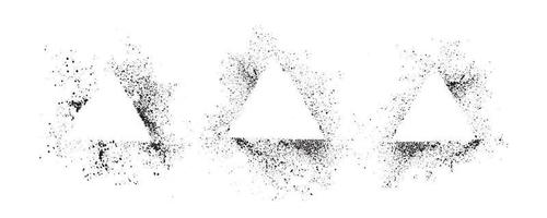 Set of abstract black ink sprayed on a white background. triangular design elements for copy space frame. the grunge paint brush collection for creative design. vector