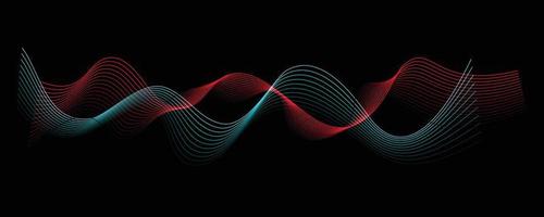 Colorful abstract wave in black background. dynamic abstract line design in modern and luxurious style. panoramic wallpaper design for banner.
