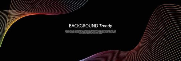 Colorful abstract wave in black background. dynamic abstract line design in modern and luxurious style. panoramic wallpaper design for banner. vector