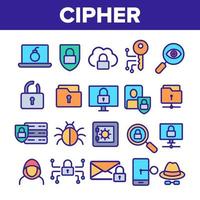 Cipher, Data Protection Linear Vector Icons Set