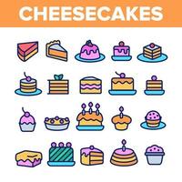 pasteles de queso dulces, conjunto de iconos vectoriales lineales de panadería vector