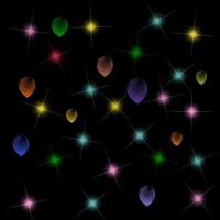 globos de fiesta coloridos y estrellas brillantes fondo negro, ilustración vectorial vector