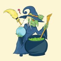 Witch Making Potion Vector Illustration