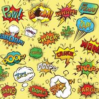 Comic speech bubbles or sound replicas for kaboom explosion, crash and wham, oops and oh, pow and boom bomb, snap and z-z-z, omg and angry argh. Onomatopoeia and exclamation theme vector