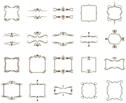 Calligraphic Floral ornament set. Vintage Decorations - calligraphic Ornaments, Frames, dividers, borders, frames, and lines. For Invitations, Banners, Posters, Placards, and Badges. Vector isolated i