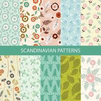 Hand-drawn vector set of vintage floral Scandinavian patterns and seamless backgrounds. Ideal for printing onto fabric and paper or scrap booking.Wedding, marriage, bridal, birthday, Valentine's day.