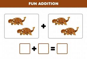 Education game for children fun addition by counting cute cartoon prehistoric dinosaur ankylosaurus pictures worksheet vector