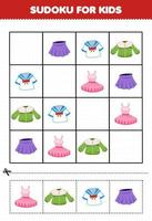 juego educativo para niños sudoku para niños con dibujos animados ropa usable falda uniforme blusa tutu imagen vector