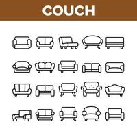 Couch Sofa Furniture Collection Icons Set Vector