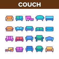 Couch Sofa Furniture Collection Icons Set Vector