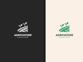 diseño de logotipo agrícola, concepto de campo y planta vector