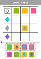 Education game for children logic table geometric shape square and rhombus printable worksheet vector