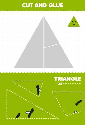Education game for children cut and glue puzzle cut parts of cute cartoon geometric shape triangle and glue them printable worksheet