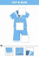 Education game for children cut and glue cut parts of cartoon wearable clothes pajama and glue them printable worksheet vector