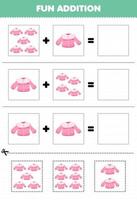 Education game for children fun addition by cut and match cute cartoon wearable clothes blouse pictures worksheet vector