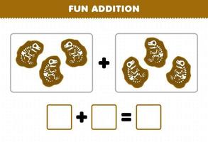 Education game for children fun addition by counting cute cartoon prehistoric dinosaur fossil pictures worksheet vector