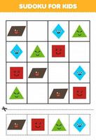 juego educativo para niños sudoku para niños con linda caricatura forma geométrica paralelogramo cuadrado triángulo rombo imagen vector