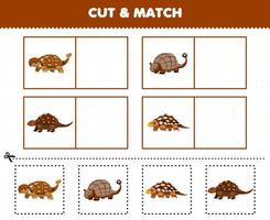 Education game for children cut and match the same picture of cute cartoon prehistoric hard skin dinosaur vector