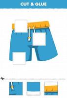 Education game for children cut and glue cut parts of cartoon wearable clothes pant and glue them printable worksheet vector