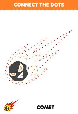 Education game for children connect the dots handwriting practice with cute cartoon solar system comet