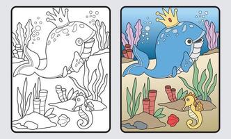 king of whales coloring book or educational pages for kids and elementary school, vector illustration.