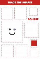 Education game for children trace the shapes square printable worksheet vector