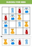 juego educativo para niños sudoku para niños con dibujos animados ropa portátil pijama delantal uniforme vestido imagen vector