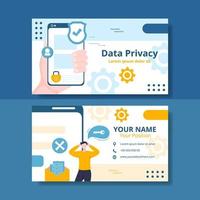 Data Privacy Card Horizontal Template Flat Cartoon Background Vector Illustration